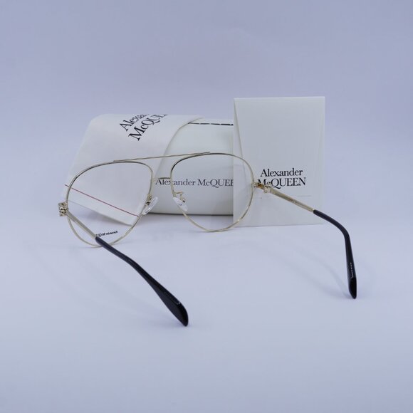 Alexander McQueen AM0260O 001 Aviator Eyeglasses 61mm - Gold - Picture 5 of 10